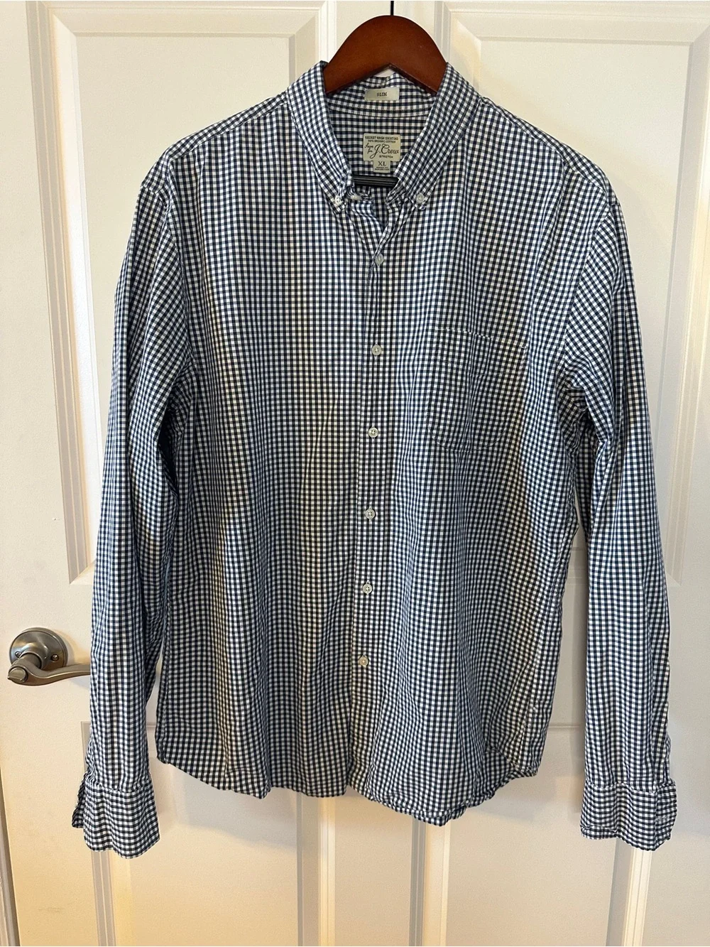 J.Crew Secret Wash Stretch Gingham Button Down Shirt Organic Cotton Preppy Slim